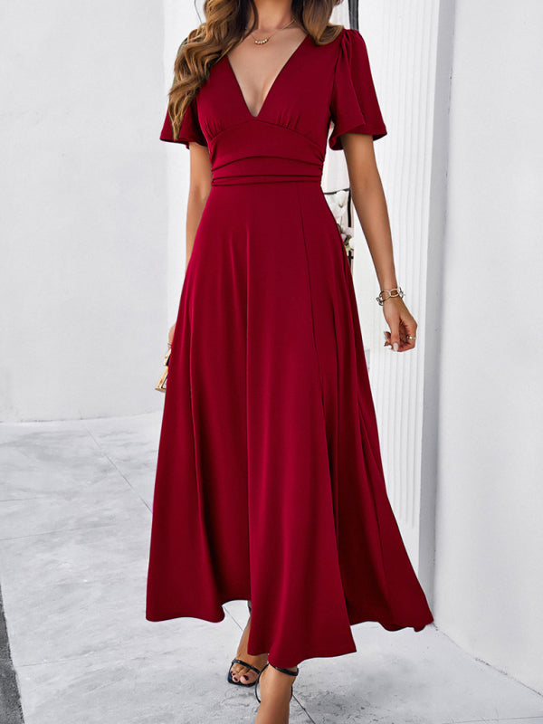 V-neck Maxi Dress with Wrap-Style Design and High Slit Group3 MyDresses Red 8 | S