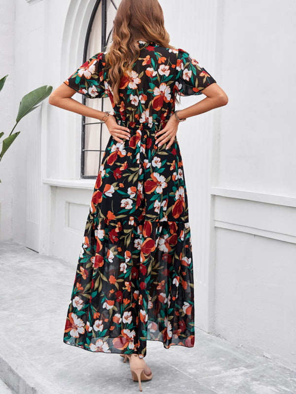 Floral Print Midi Dress with Smocked Waist and Front Slit Midi Dresses MyDresses 