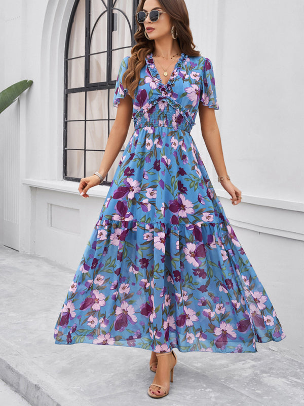 Floral Print Midi Dress with Smocked Waist and Front Slit Midi Dresses MyDresses 