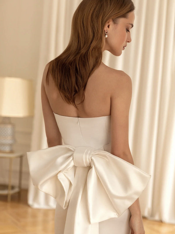 Strapless Tube Top Dress with Elegant Bow Detail Midi Dresses MyDresses 