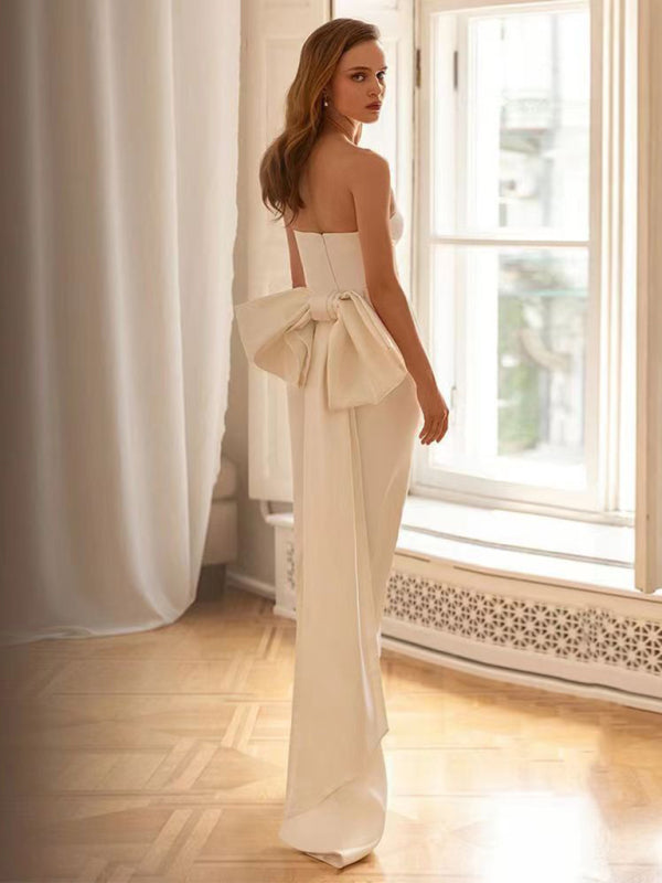 Strapless Tube Top Dress with Elegant Bow Detail Midi Dresses MyDresses 