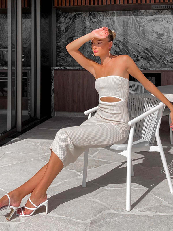 ERROR - One-Shoulder Tube Top Midi Dress with Striped Knitted Design Mini Dresses MyDresses 