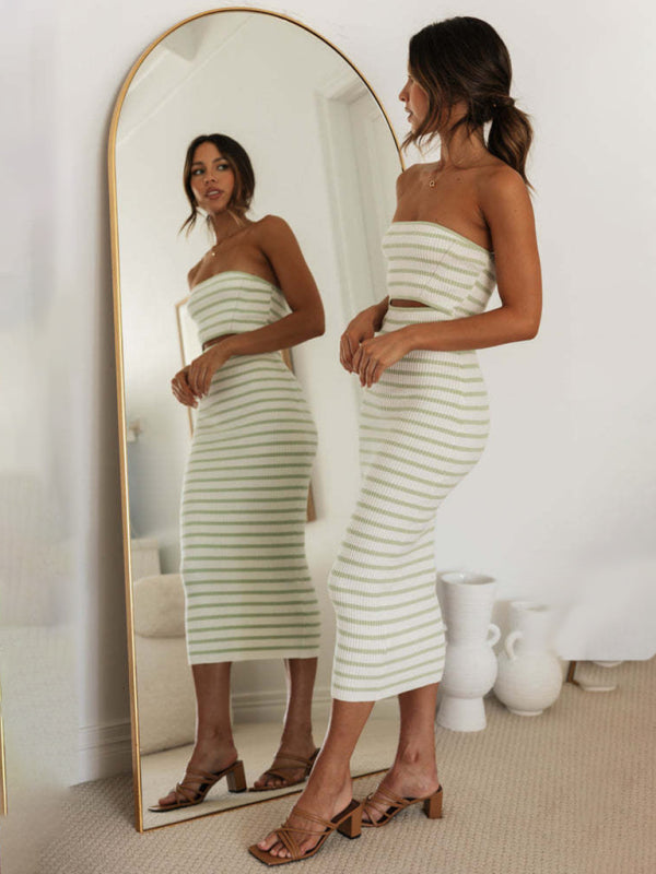 ERROR - One-Shoulder Tube Top Midi Dress with Striped Knitted Design Mini Dresses MyDresses 