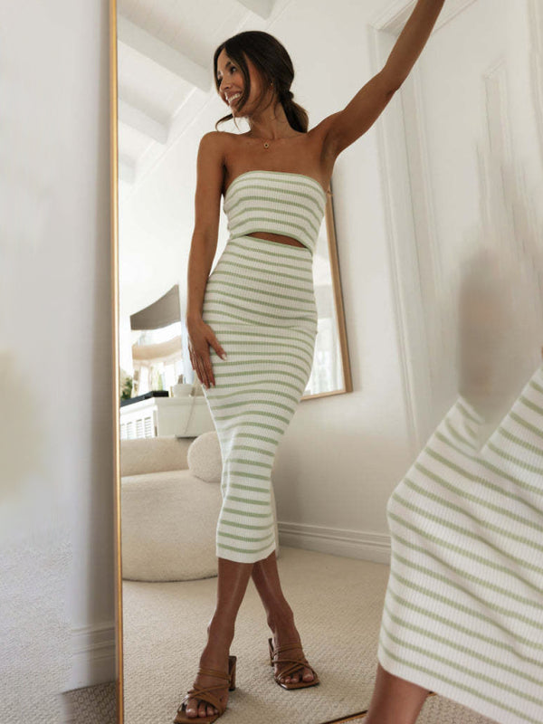 ERROR - One-Shoulder Tube Top Midi Dress with Striped Knitted Design Mini Dresses MyDresses 