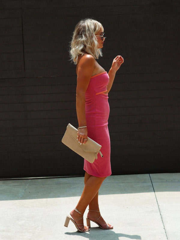 One-Shoulder Tube Top Midi Dress with Striped Knitted Design Mini Dresses MyDresses