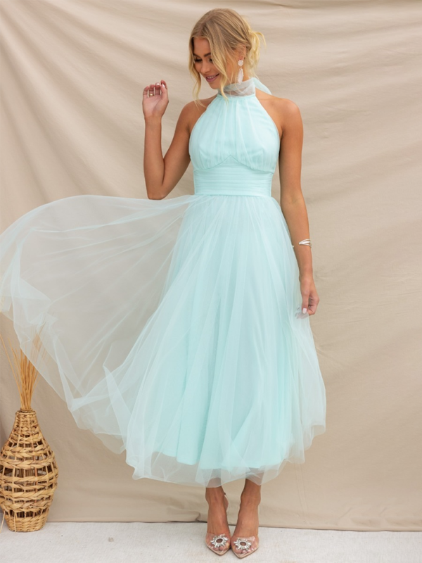 Halter Neck Midi Dress with Mesh Turtleneck Midi Dresses MyDresses 