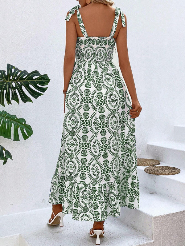 Geometric Print Maxi Dress with Adjustable Straps and Side Slit Group1 MyDresses 