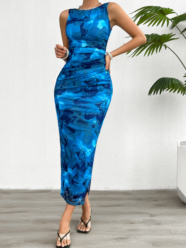 Slim Fit Mesh Maxi Dress with Ruched Detail Maxi Dresses MyDresses 
