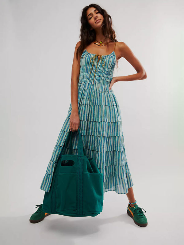 Strappy Maxi Dress with Tiered Skirt and Drawstring Neckline Group1 MyDresses 