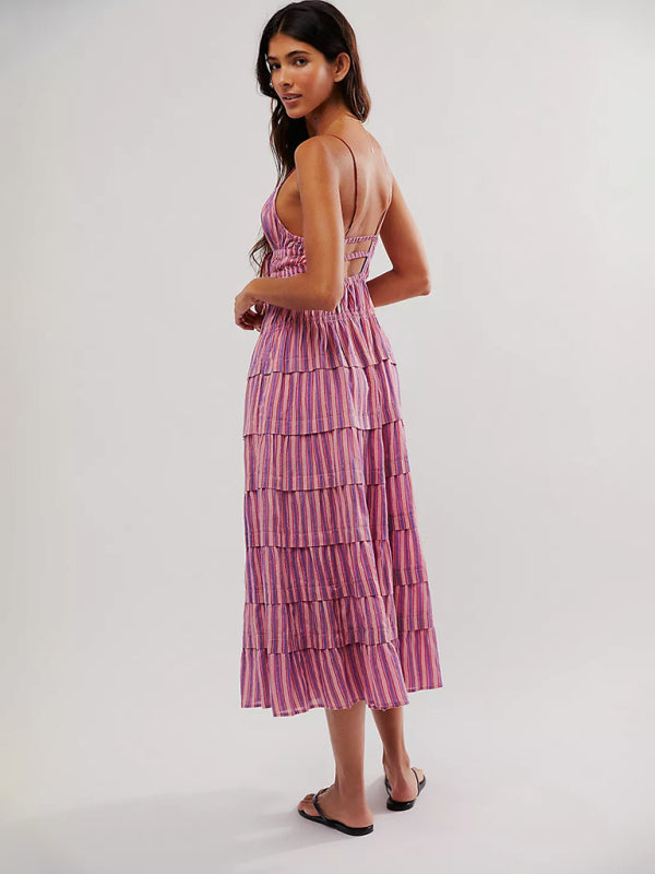 Strappy Maxi Dress with Tiered Skirt and Drawstring Neckline Group1 MyDresses 