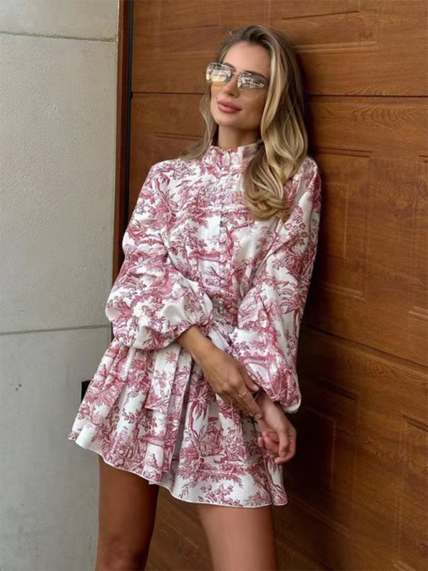 Retro A-line Dress with Puff Sleeves and Lace-up Waist Group5 MyDresses