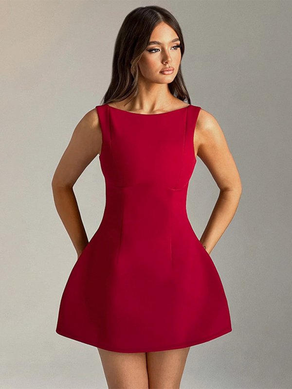 Backless Mini Dress with High Neckline and Slim Fit Mini Dresses MyDresses Red 8 | S 