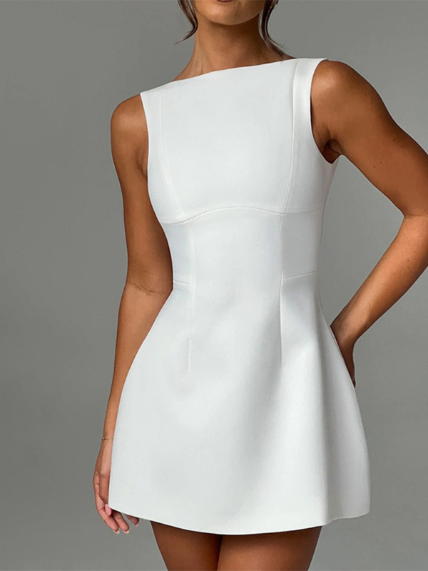 Backless Mini Dress with High Neckline and Slim Fit Mini Dresses MyDresses White 8 | S 