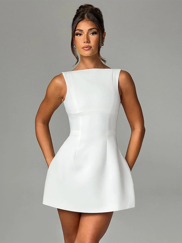 Backless Mini Dress with High Neckline and Slim Fit Mini Dresses MyDresses 