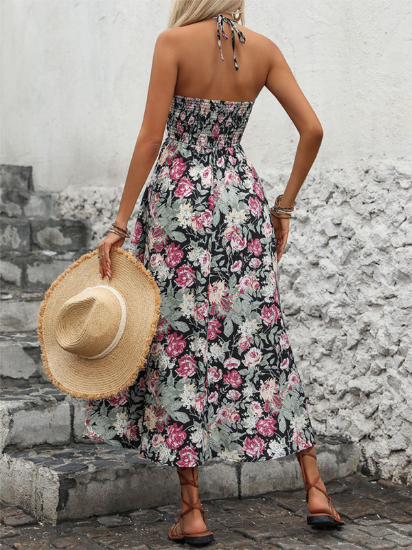 Floral Print Midi Dress with Spaghetti Straps and Wrap-Style Design Group4 MyDresses