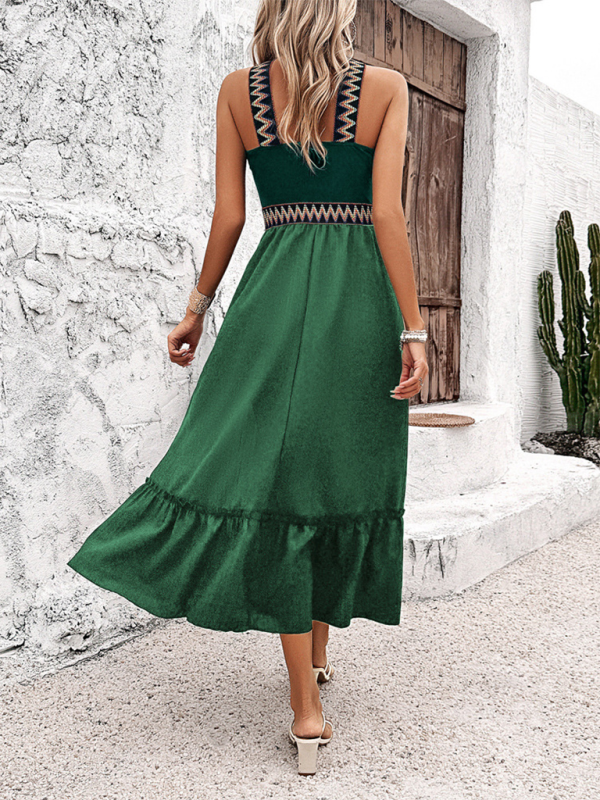 Halter Neck Midi Dress with Geometric Pattern and Ruffled Hem Midi Dresses MyDresses 
