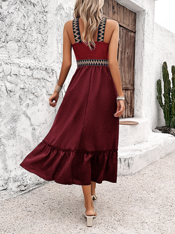 Halter Neck Midi Dress with Geometric Pattern and Ruffled Hem Midi Dresses MyDresses 