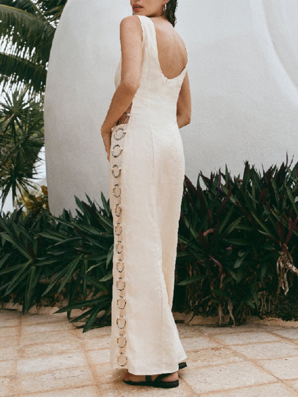Sleeveless Maxi Dress with Decorative Hoops and High Neckline Group4 MyDresses