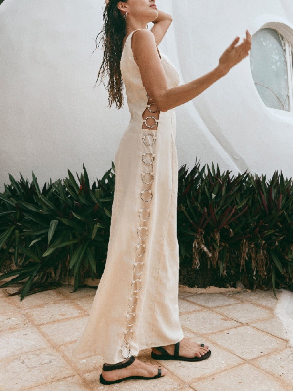 Sleeveless Maxi Dress with Decorative Hoops and High Neckline Group4 MyDresses