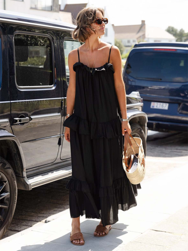 Ruffled Maxi Dress with Tiered Design and Spaghetti Straps Maxi Dresses MyDresses 