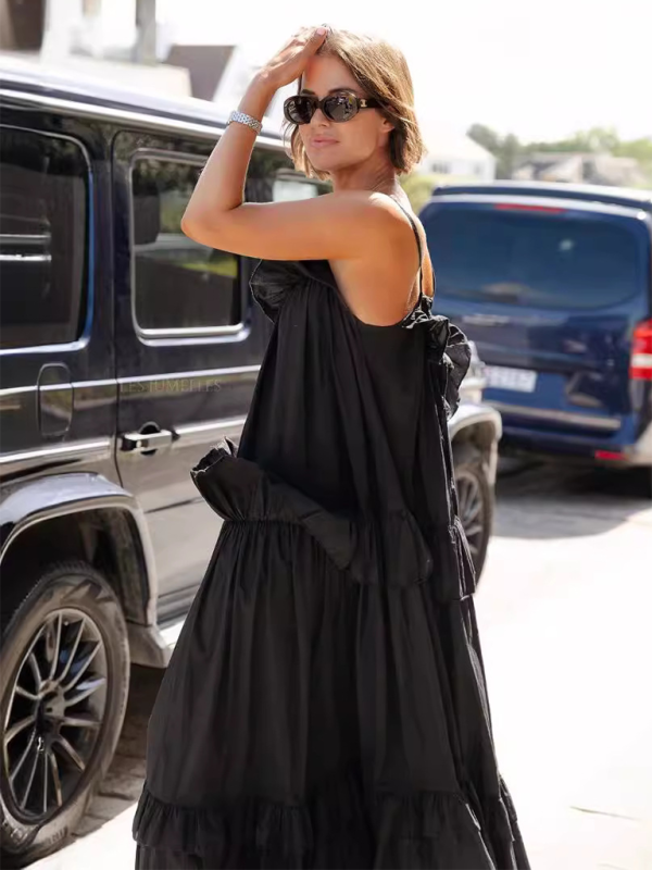Ruffled Maxi Dress with Tiered Design and Spaghetti Straps Maxi Dresses MyDresses Black 8 | S 