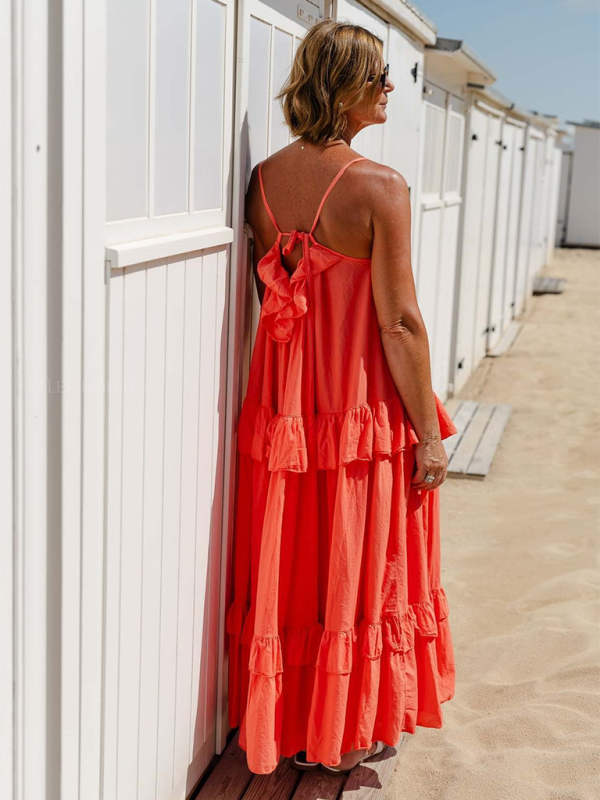 Ruffled Maxi Dress with Tiered Design and Spaghetti Straps Maxi Dresses MyDresses 