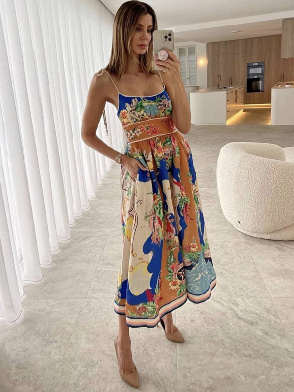 Floral Print Midi Dress with Spaghetti Straps and Pockets Group11 MyDresses