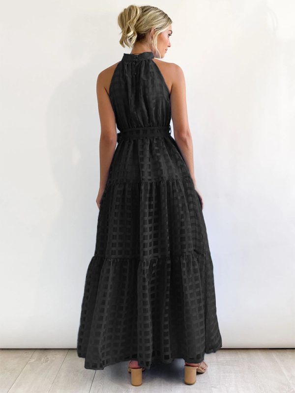 Halter Neck Maxi Dress with Geometric Print and Tiered Skirt Maxi Dresses MyDresses 
