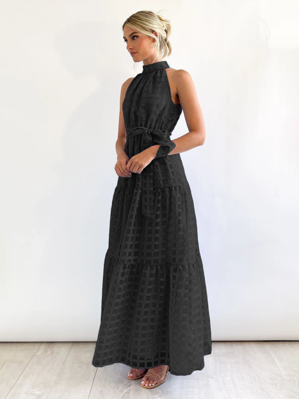 Halter Neck Maxi Dress with Geometric Print and Tiered Skirt Maxi Dresses MyDresses 
