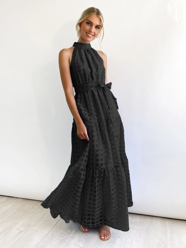 Halter Neck Maxi Dress with Geometric Print and Tiered Skirt Maxi Dresses MyDresses 