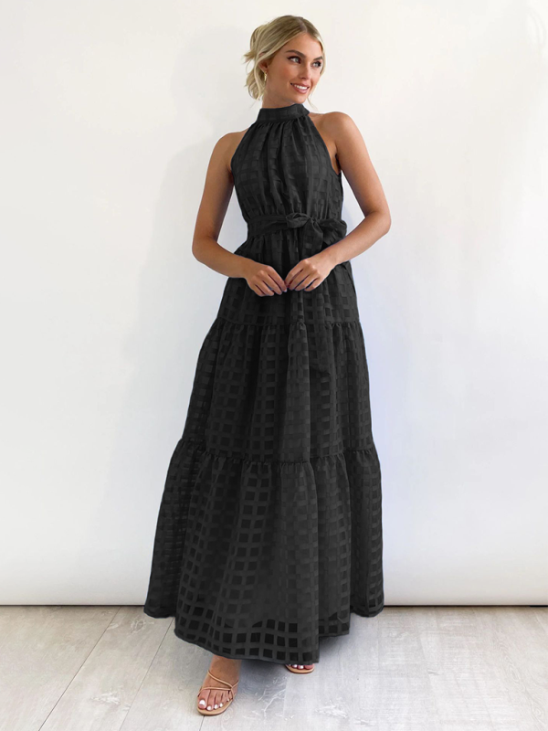 Halter Neck Maxi Dress with Geometric Print and Tiered Skirt Maxi Dresses MyDresses 