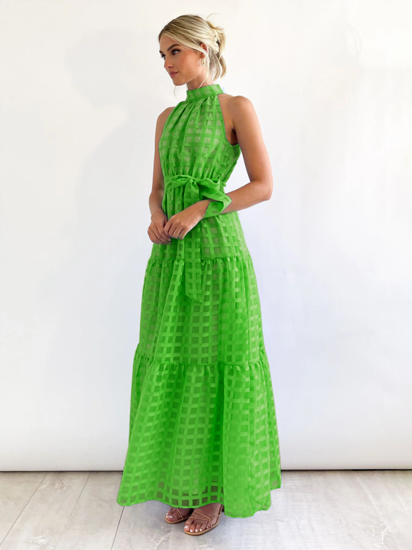 Halter Neck Maxi Dress with Geometric Print and Tiered Skirt Maxi Dresses MyDresses 