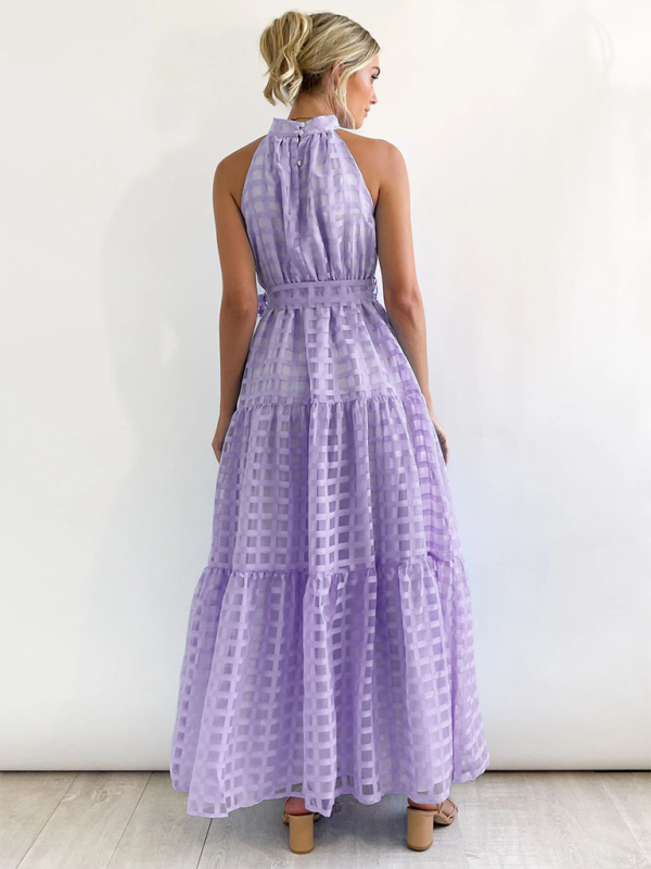 Halter Neck Maxi Dress with Geometric Print and Tiered Skirt Maxi Dresses MyDresses 