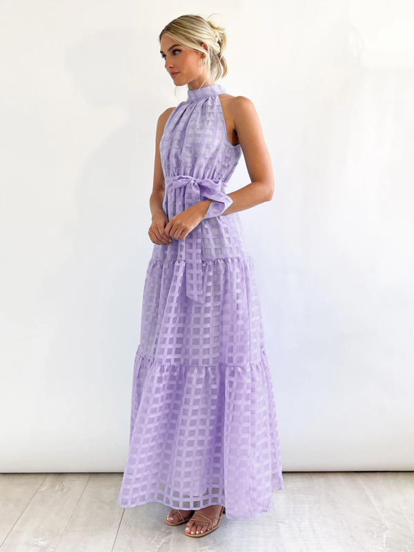 Halter Neck Maxi Dress with Geometric Print and Tiered Skirt Maxi Dresses MyDresses 