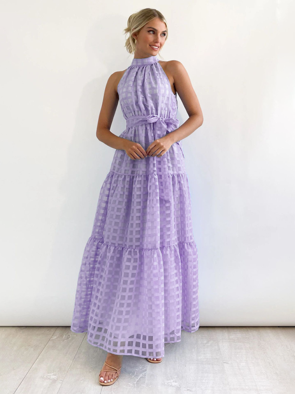 Halter Neck Maxi Dress with Geometric Print and Tiered Skirt Maxi Dresses MyDresses 