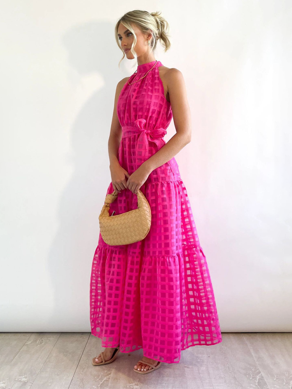 Halter Neck Maxi Dress with Geometric Print and Tiered Skirt Maxi Dresses MyDresses 