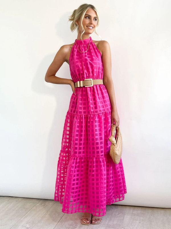Halter Neck Maxi Dress with Geometric Print and Tiered Skirt Maxi Dresses MyDresses 