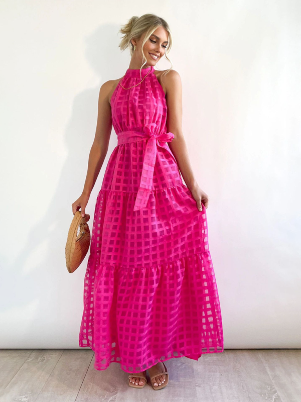 Halter Neck Maxi Dress with Geometric Print and Tiered Skirt Maxi Dresses MyDresses 