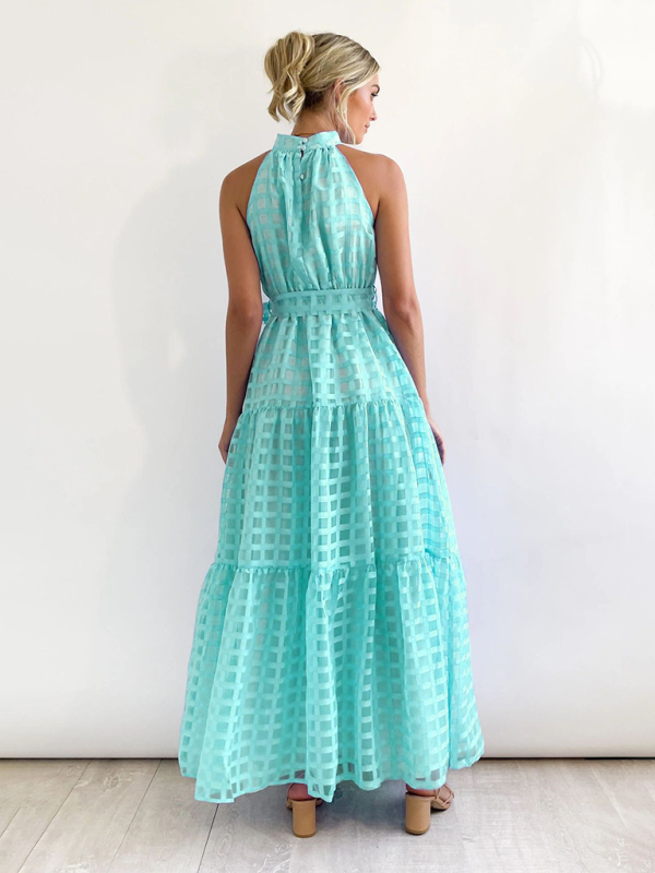 Halter Neck Maxi Dress with Geometric Print and Tiered Skirt Maxi Dresses MyDresses 