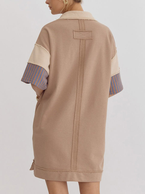 Striped Polo Dress with Lapel Collar and Loose Fit Mini Dresses MyDresses 