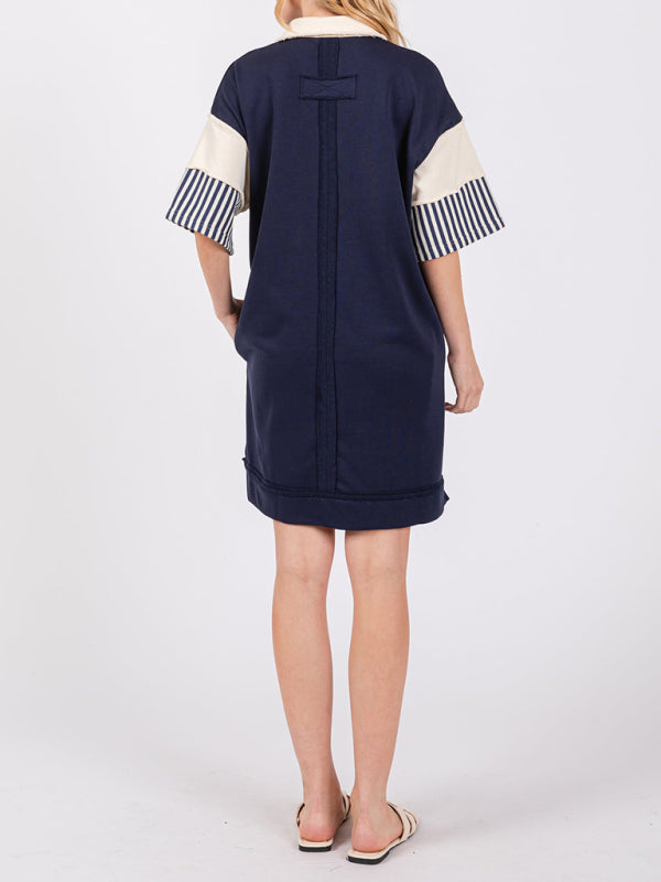 Striped Polo Dress with Lapel Collar and Loose Fit Mini Dresses MyDresses 