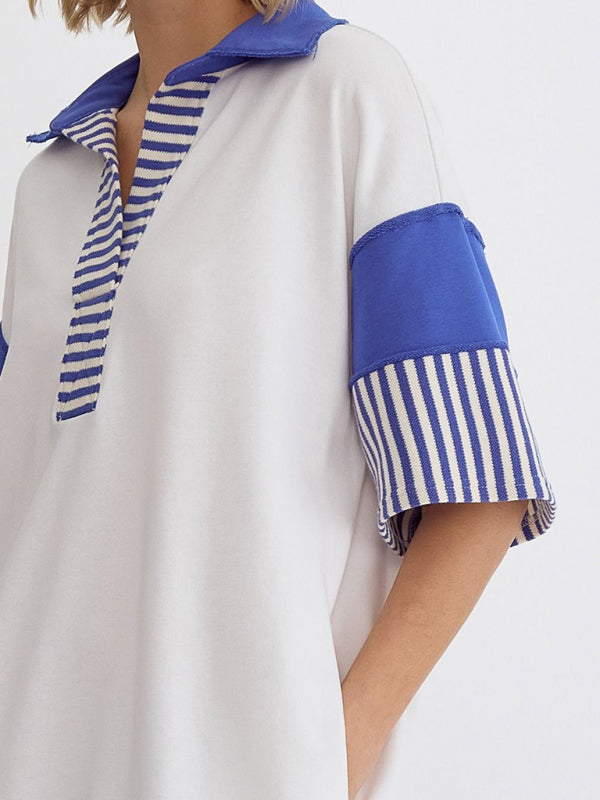 Striped Polo Dress with Lapel Collar and Loose Fit Mini Dresses MyDresses 