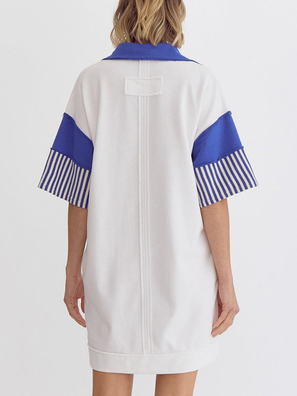Striped Polo Dress with Lapel Collar and Loose Fit Mini Dresses MyDresses 