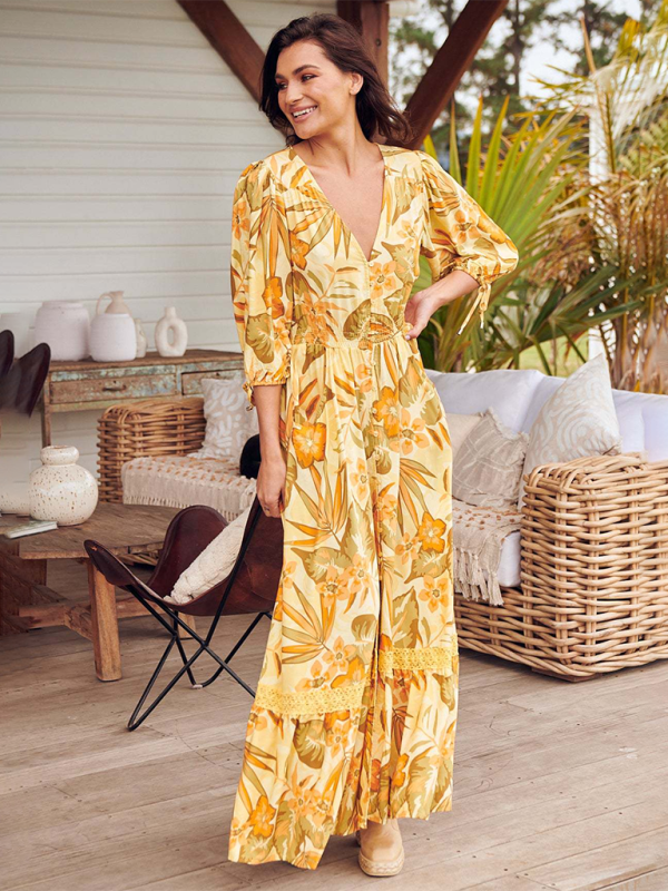 Bohemian Maxi Dress with Floral Print and Geometric Patterns Maxi Dresses MyDresses 