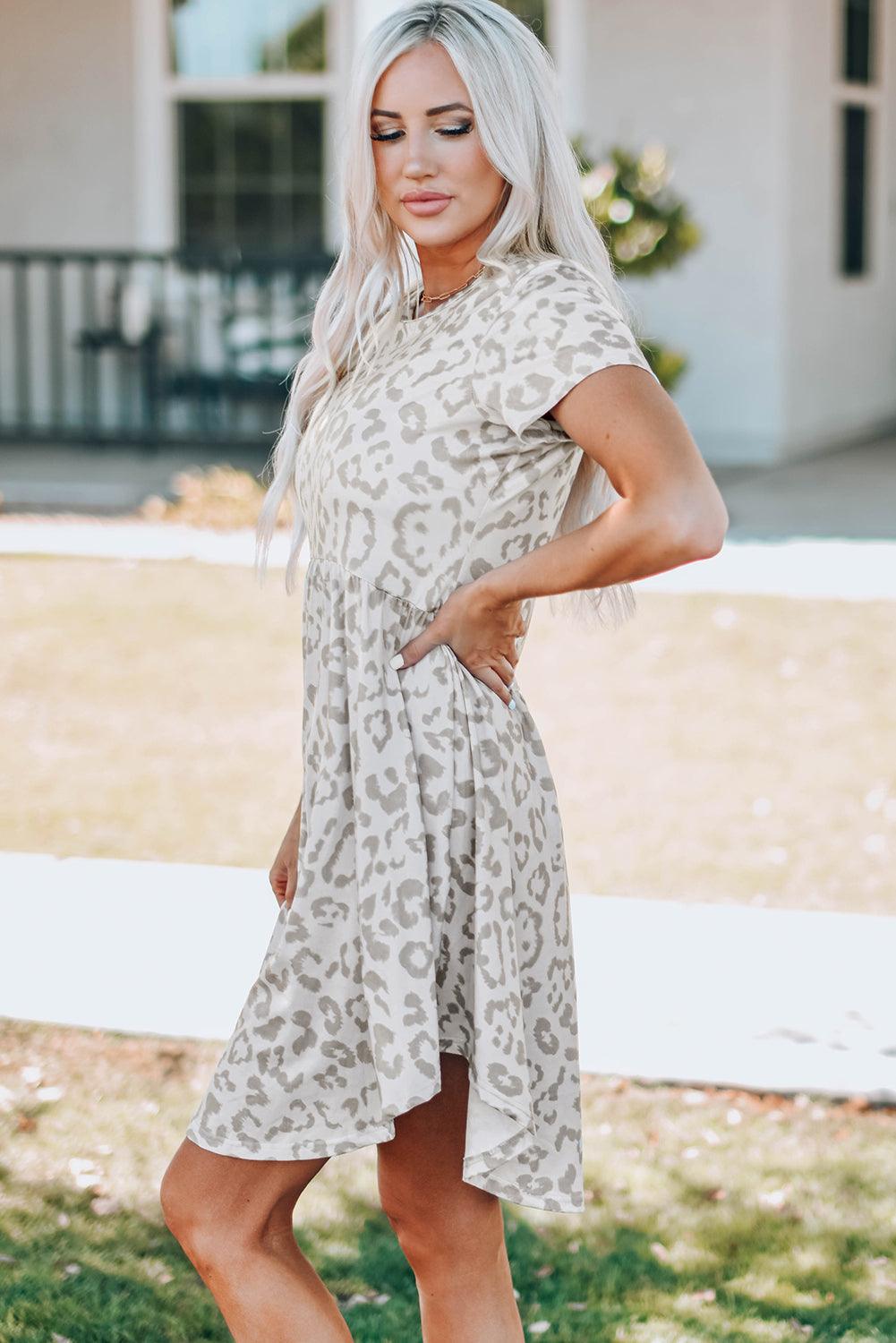 Leopard Empire Waist Babydoll Dress Midi Dresses MyDresses 