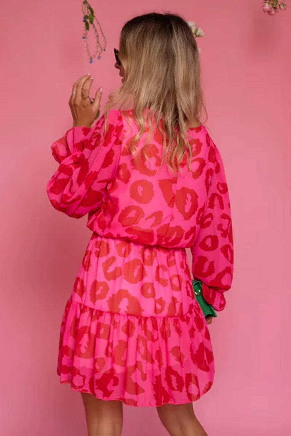 Leopard Print Flounce Sleeve Ruffle Dress Mini Dresses MyDresses 