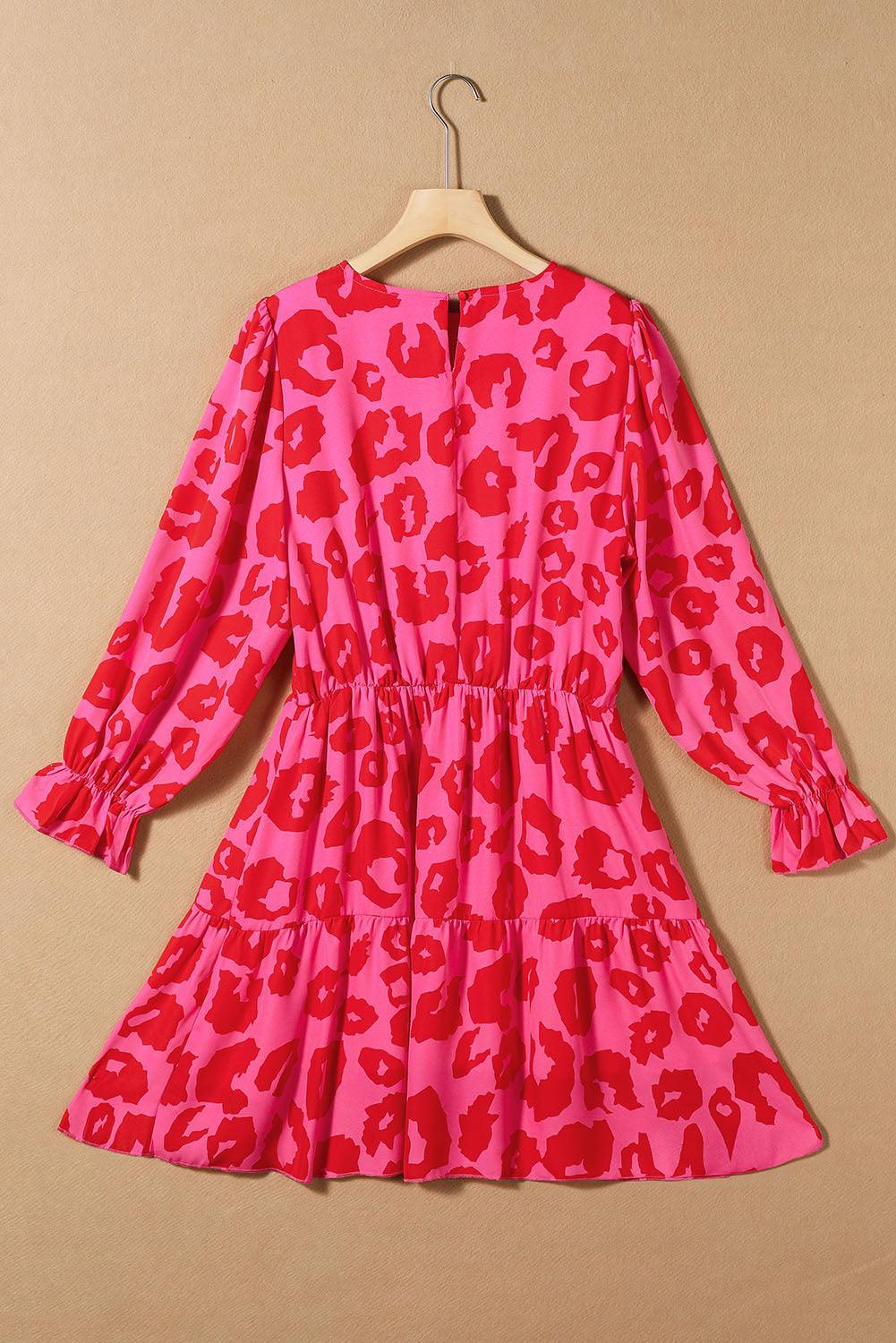 Leopard Print Flounce Sleeve Ruffle Dress Mini Dresses MyDresses 