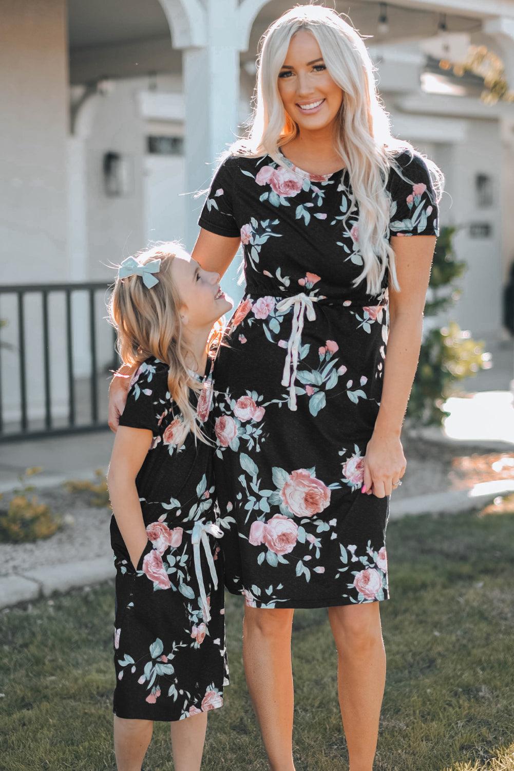 Leopard Print Drawstring Short Sleeve Dress Midi Dresses MyDresses 