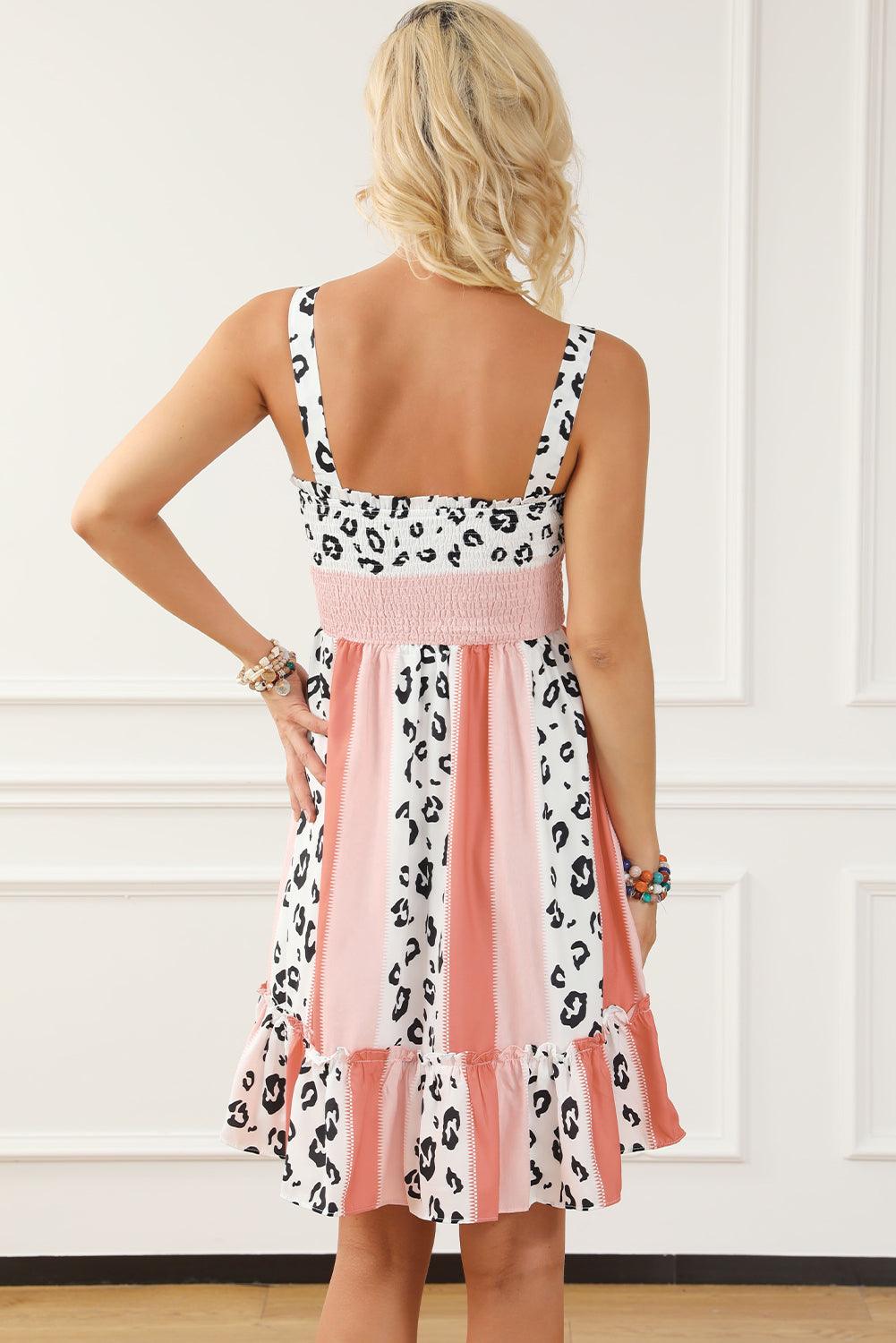 Leopard Print Smocked Fit & Flare Dress Mini Dresses MyDresses 