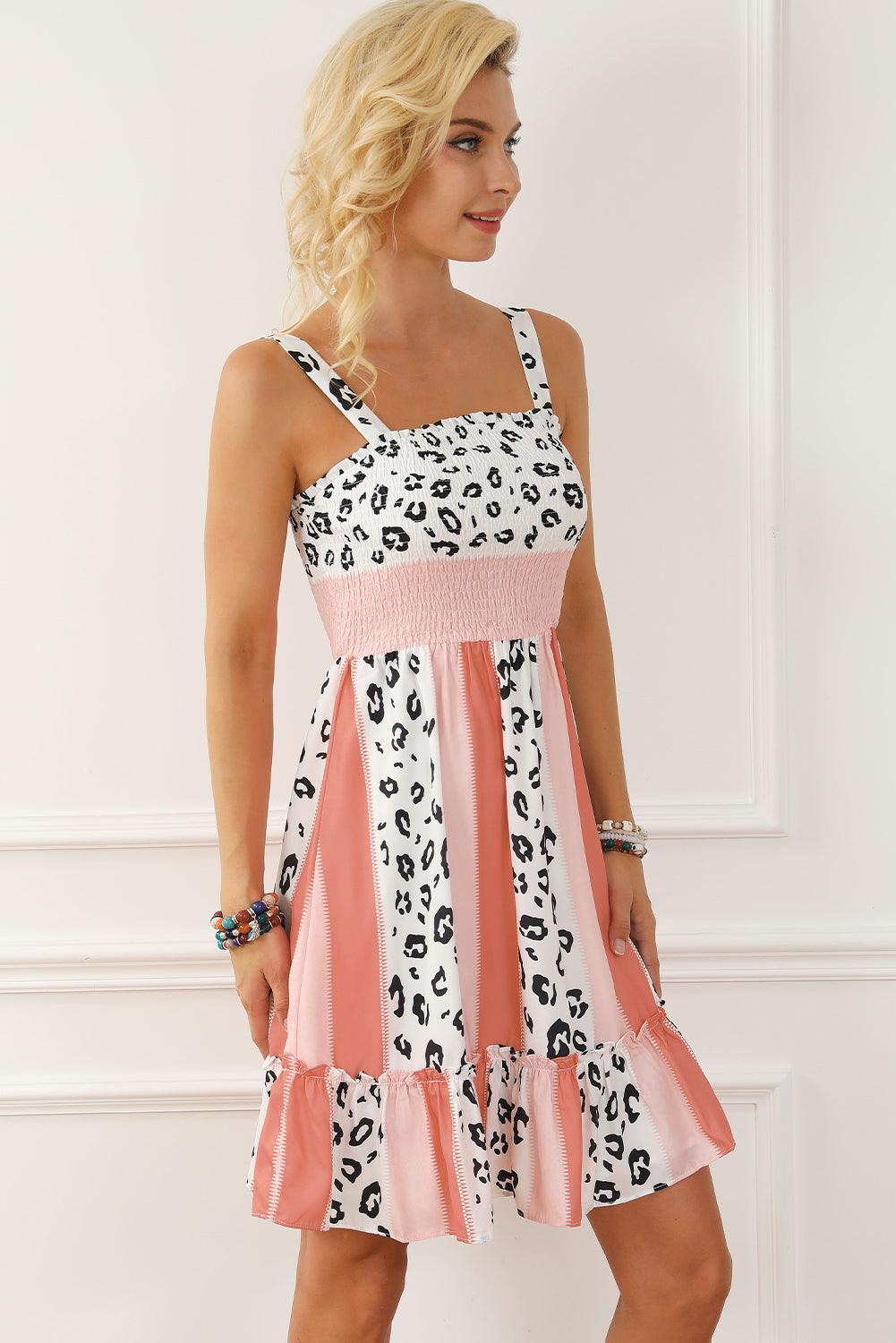 Leopard Print Smocked Fit & Flare Dress Mini Dresses MyDresses 
